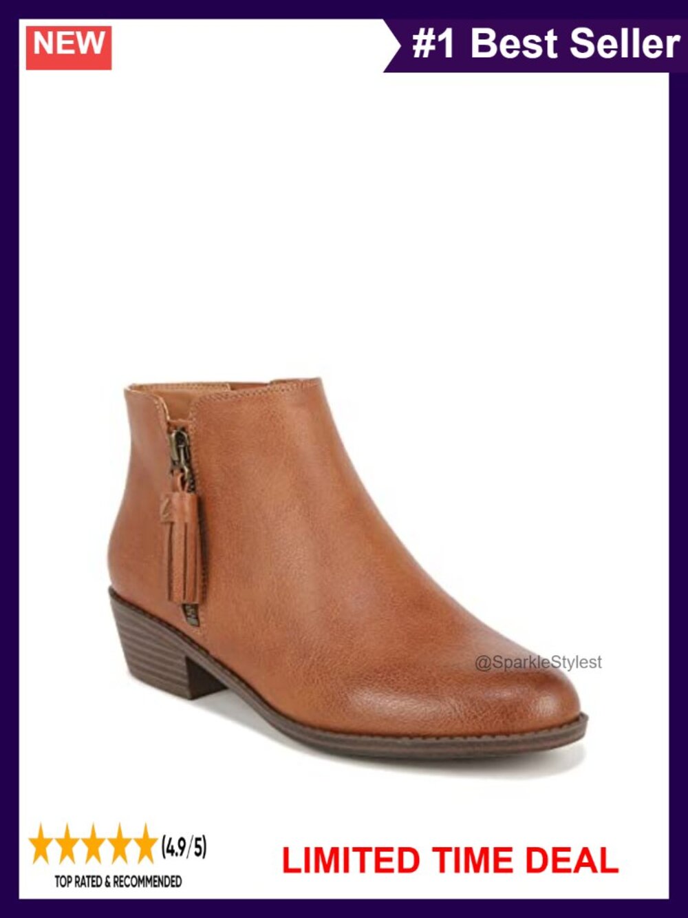 Western Ankle Bootie V-Cutout Side Zip Tassel Round Toe